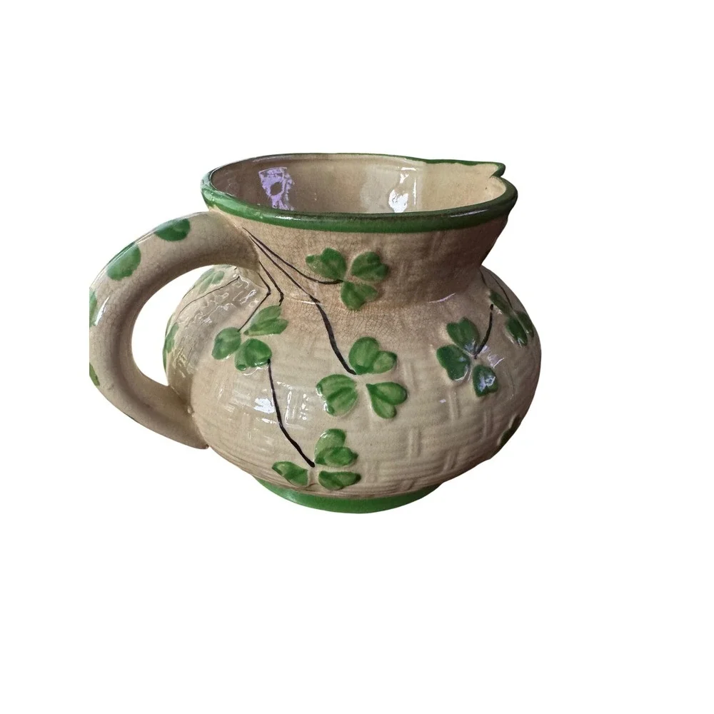 Vintage Hand Painted Hotta Yu Shoten  Japan 1930's Shamrock Basketweave Pitcher